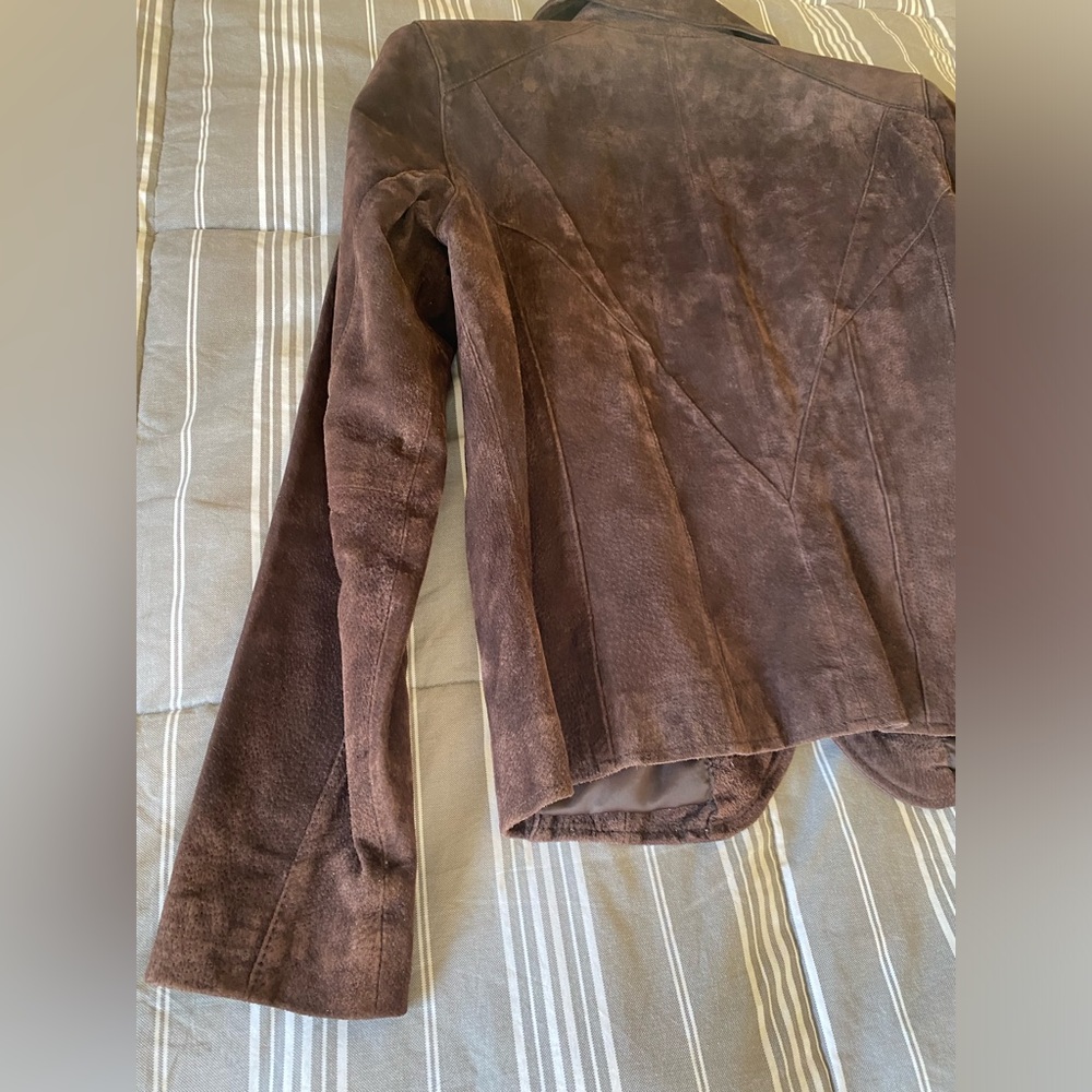 Siena Suede Jacket Womans Size 4 Brown Leather 2 Button Pockets Y2K Vintage - Picture 14 of 16